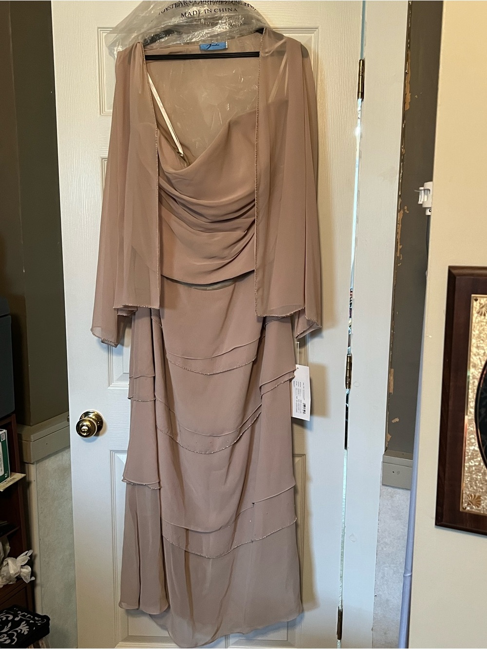 Jade by Jasmine Taupe Layered Chiffon Evening Dress with Sheer Jacket